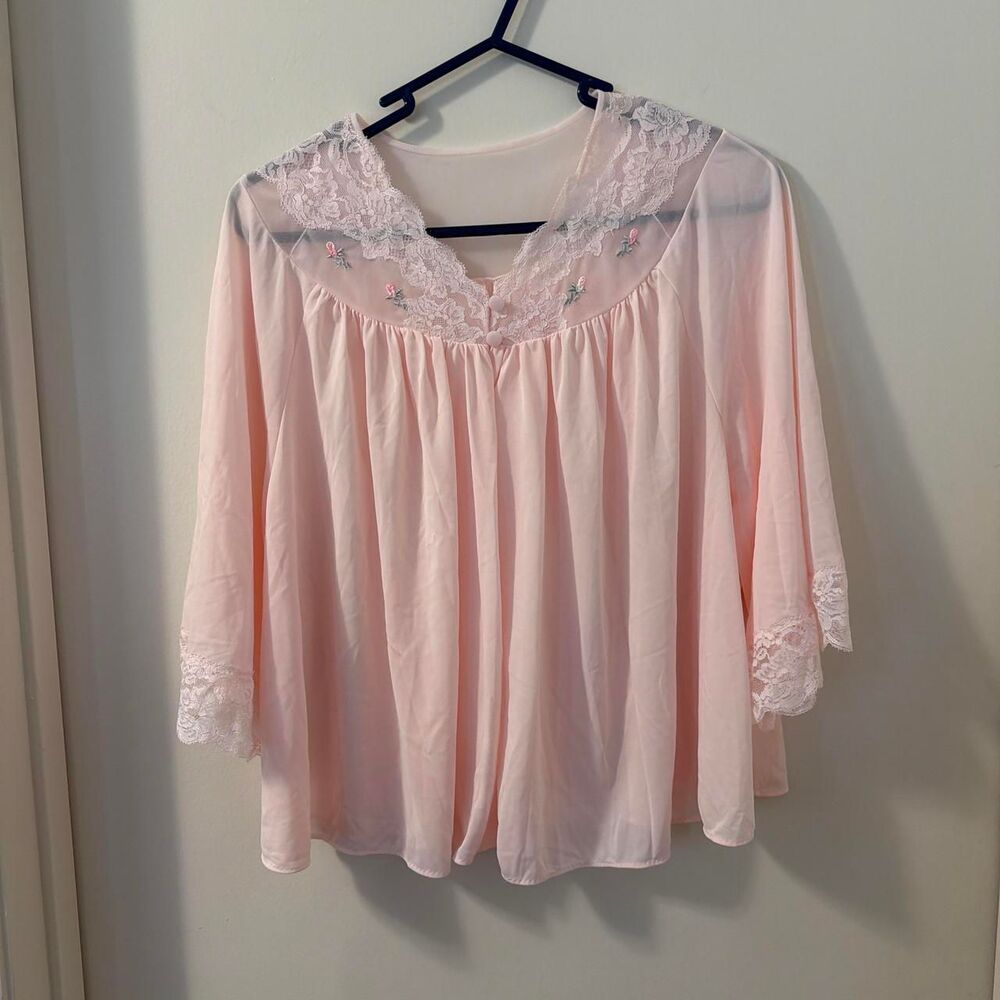 Vintage 60's 70's Women's Baby Pink Nightie One Button Coquette Cover Sz S/M